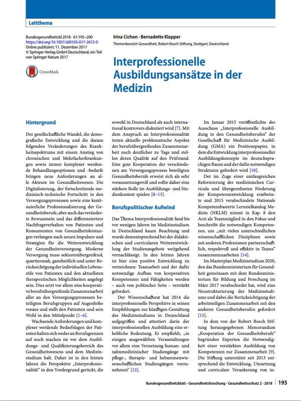 Bosch Publication Interprofessionelle Ausbildungsansätze in der Medizin