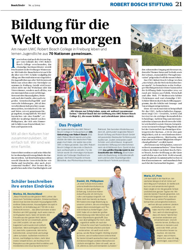 Bosch Publication Neues aus der Robert Bosch Stiftung im Bosch Zünder 4/2014