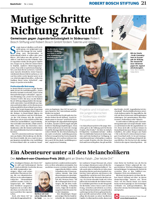 Bosch Publication Neues aus der Robert Bosch Stiftung im Bosch Zünder 1/2015