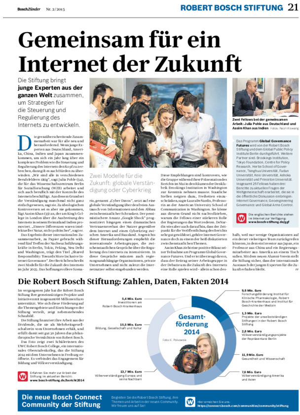 Bosch Publication Neues aus der Robert Bosch Stiftung im Bosch Zünder 2/2015