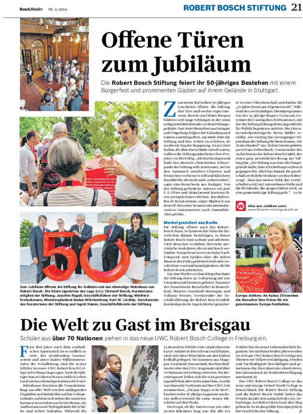 Bosch Publication Neues aus der Robert Bosch Stiftung im Bosch Zünder 3/2014