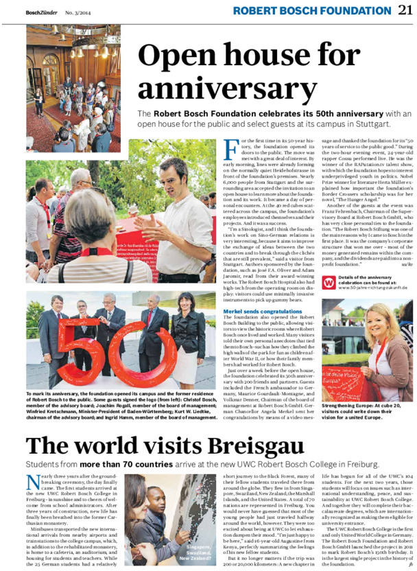 Bosch Publication Foundation News in Bosch Zünder 3/2014