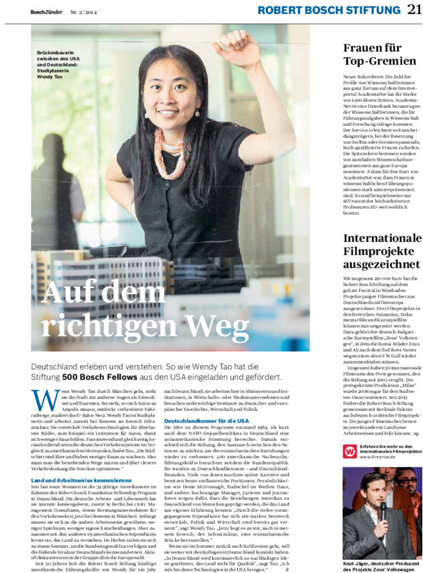 Bosch Publication Neues aus der Robert Bosch Stiftung im Bosch Zünder 2/2014