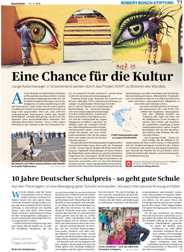 Bosch Publication Neues aus der Robert Bosch Stiftung im Bosch Zünder 2/2016