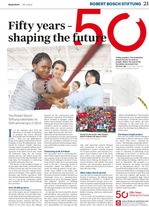 Bosch Publication Foundation News in Bosch Zünder 1/2014