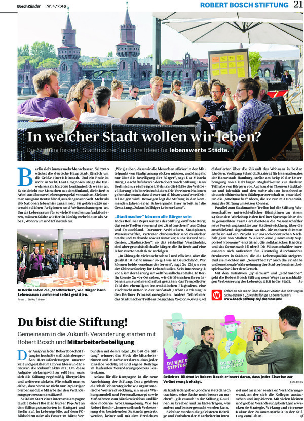 Bosch Publication Neues aus der Robert Bosch Stiftung im Bosch Zünder 4/2016