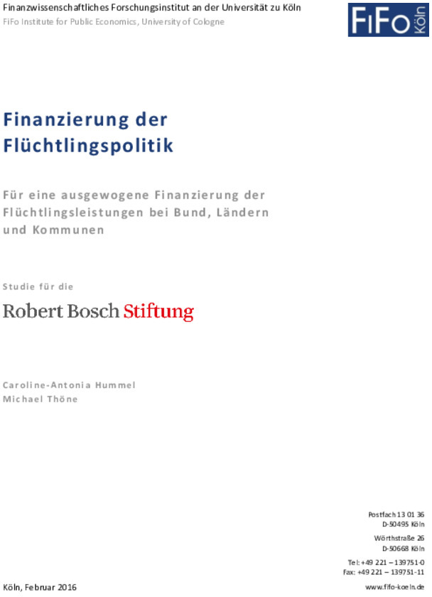 Bosch Publication Study: Finanzierung der Flüchtlingspolitik