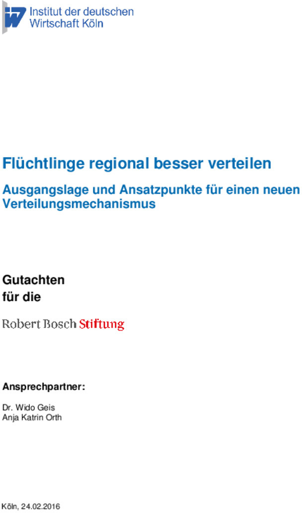 Bosch Publication Study: Flüchtlinge regional besser verteilen