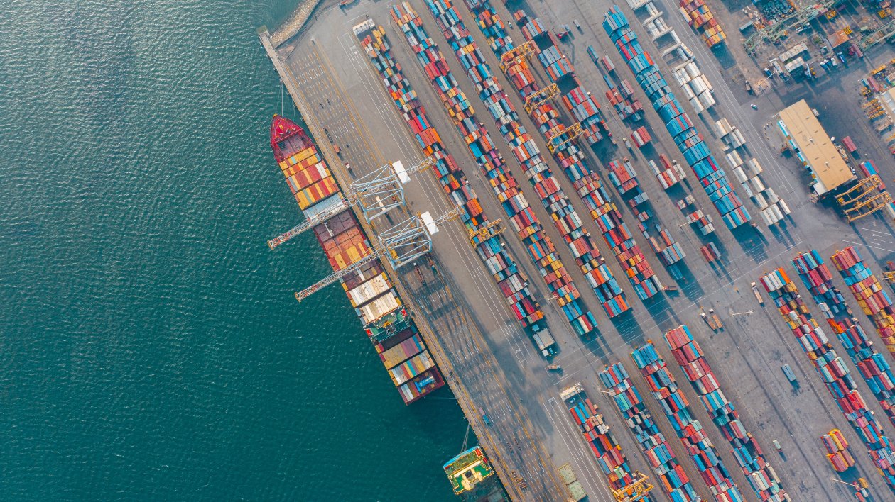 Aerial image of shipments arriving at Aden Port, Jan 24, 2021.
