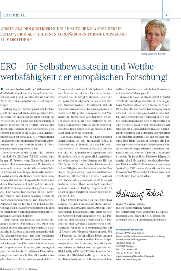Bosch Publication ERC - für Selbstbewusstsein und Wettbewerbsfähigkeit der europäischen Forschung