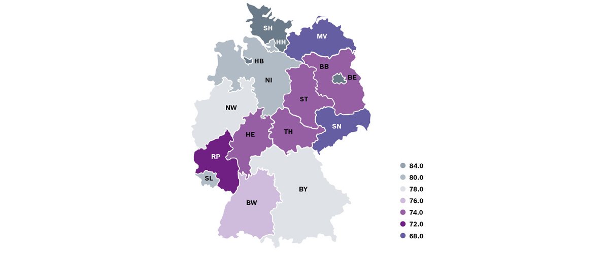 Deutschlandkarte mit Zustimmungsquote in Bundesländern