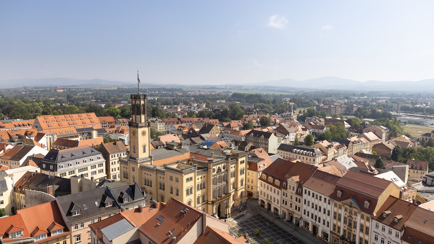 Blick von oben auf Zittau.
