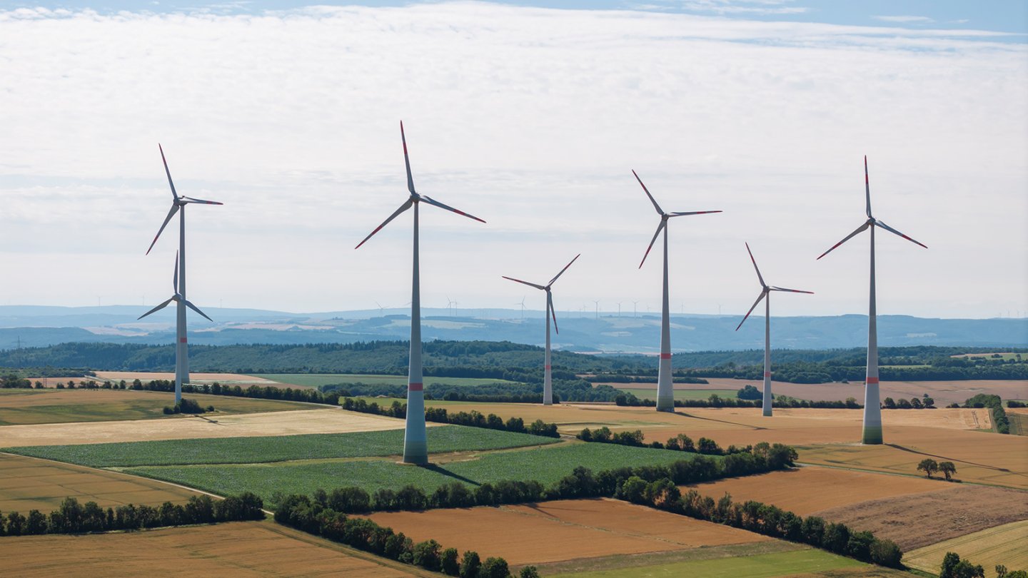 Landscape with wind turbines in the background
