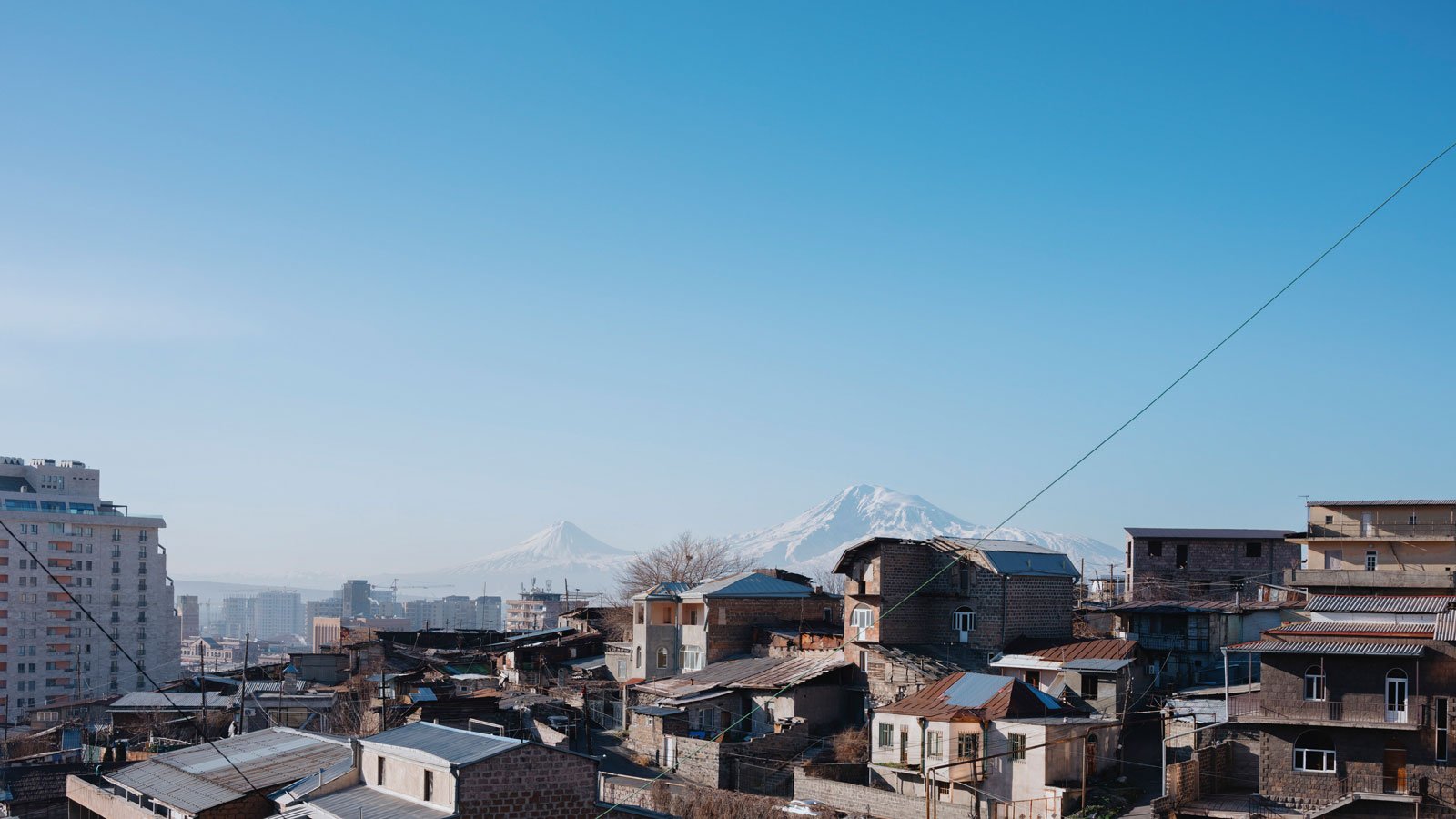 View of the city of Yerevan in Armenia, mountains in the background