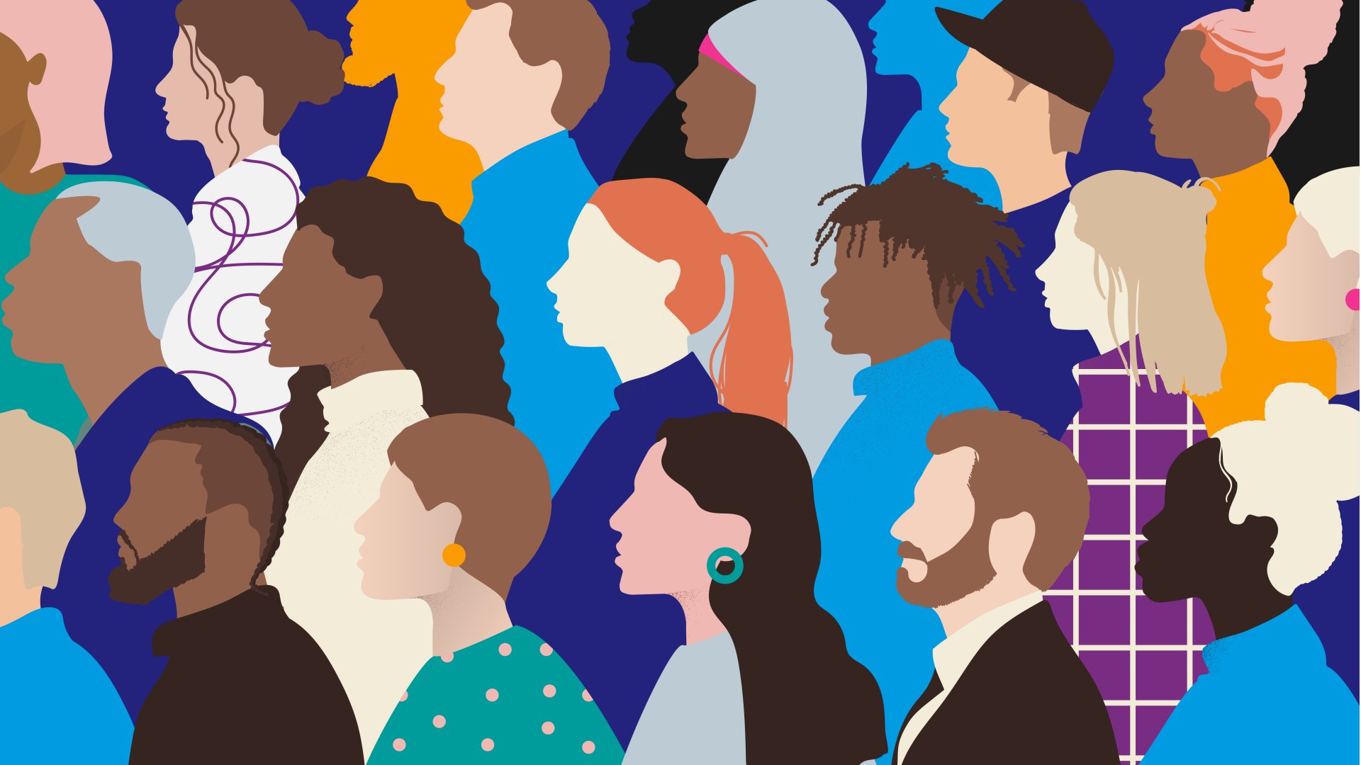 Illustration mit Menschen unterschiedlicher Herkunft