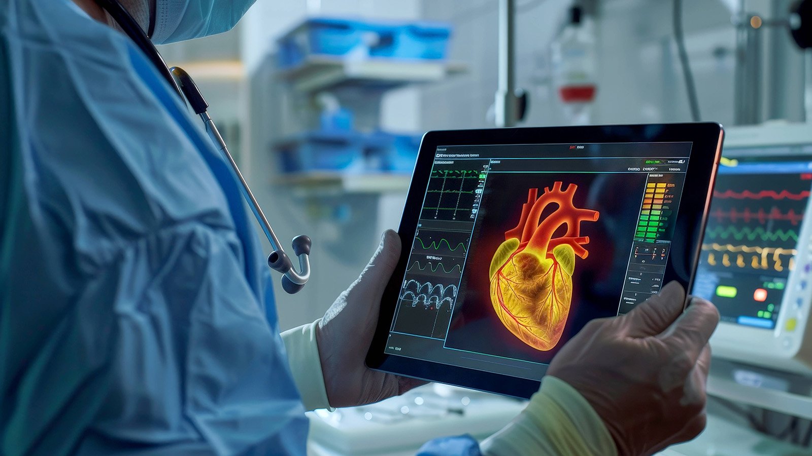 Ärztin mit digitalem Bild vom Herzen