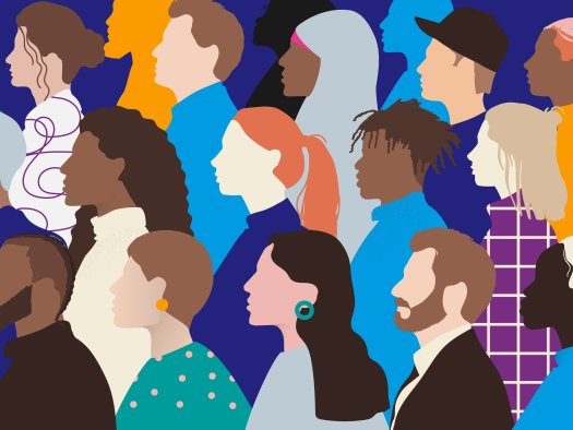 Illustration mit Menschen unterschiedlicher Herkunft